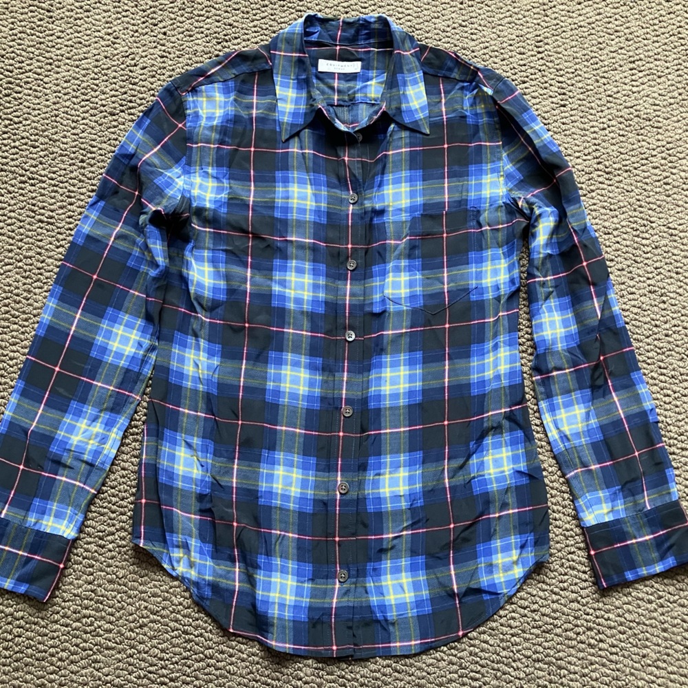Equipment Femme Silk Button Up Plaid Blouse